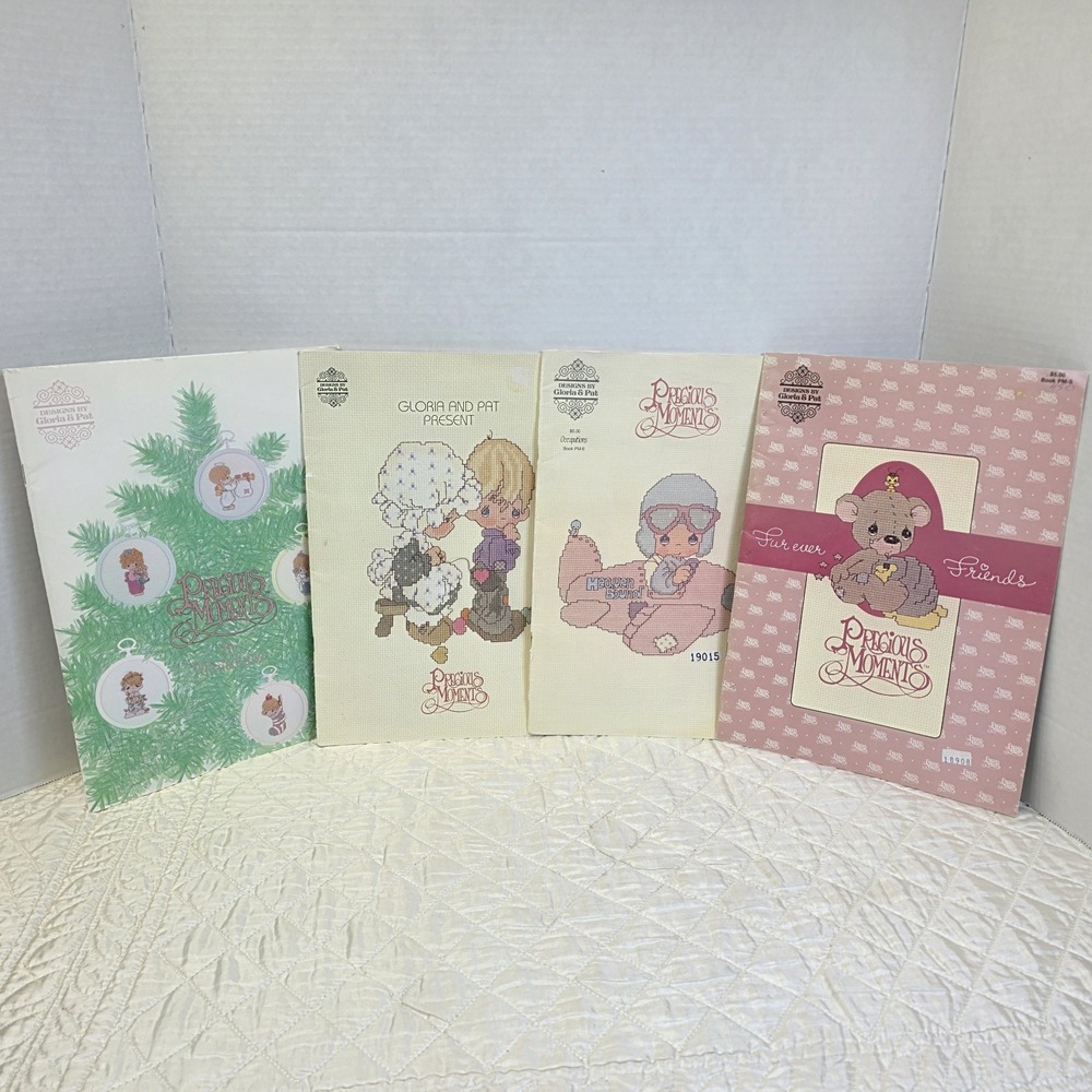 Lot Of 4 Vintage Precious Moments Cross Stitch Pattern Books Gloria & Pat 1980s